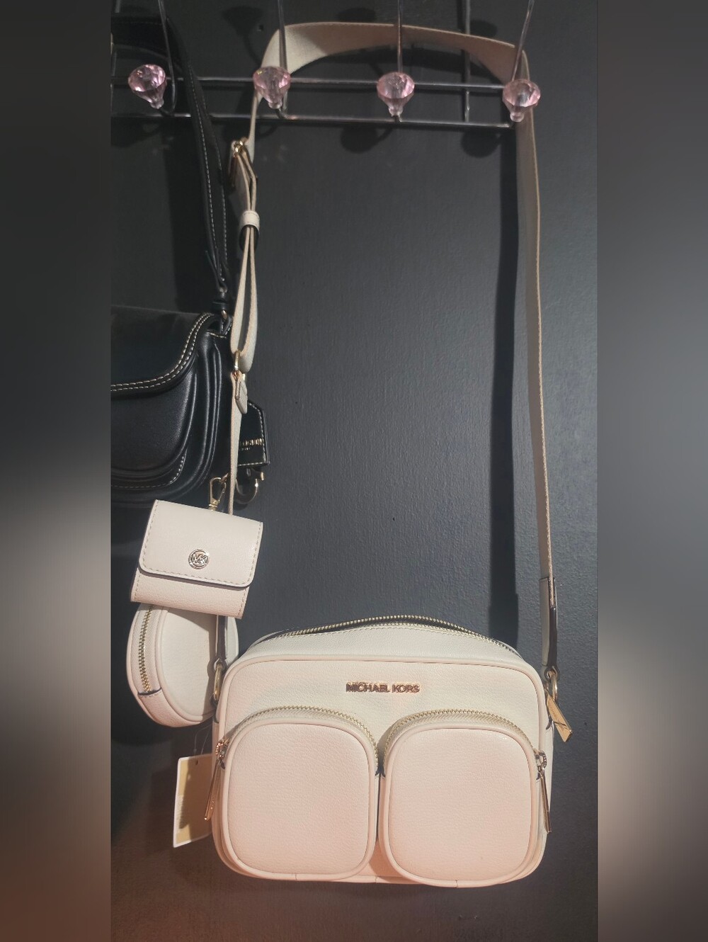 Michael Kors Cream Pebbled Leather Crossbody with Pouch Trio